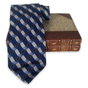 Dona Dona Tie Silk Geometric Blue Pattern Made In Italy